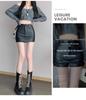 Women's 2024 PU Leather Black Midi Skirt - High Waist, Bodycon, A-Line, Sexy, Slimming, Autumn/Winter Collection