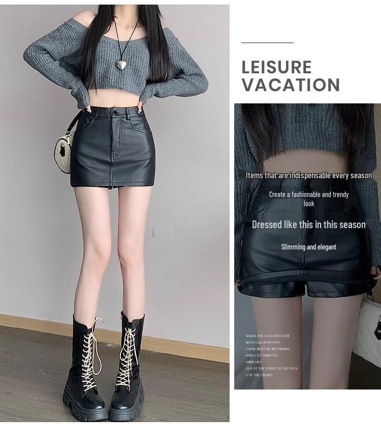 Women's 2024 PU Leather Black Midi Skirt - High Waist, Bodycon, A-Line, Sexy, Slimming, Autumn/Winter Collection