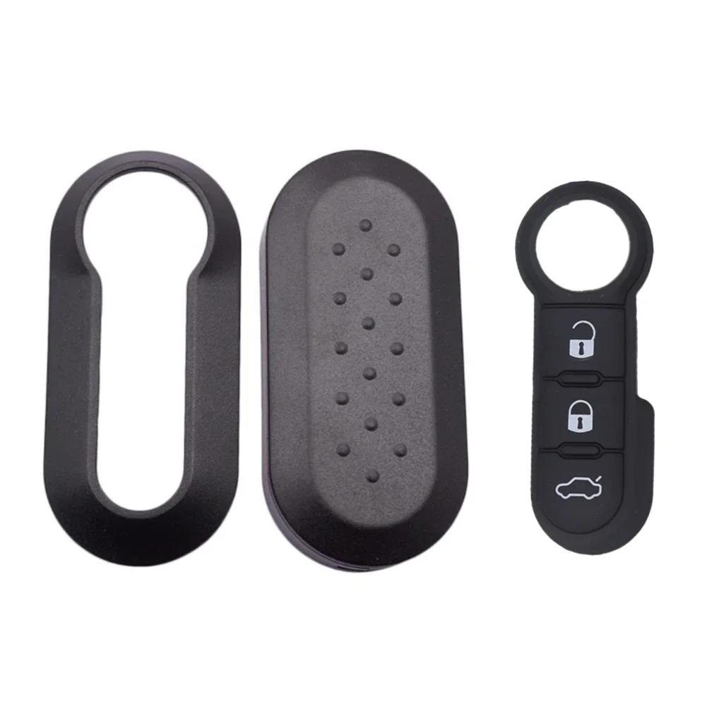 3 Buttons Remote Car Key Shell Case for Fiat 500 Panda Punto Bravo Replacement Plastic Key Case Rubber Button Pad