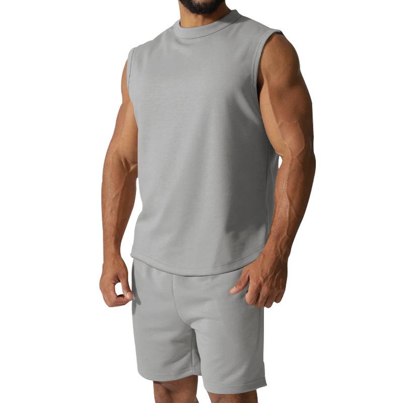 Men's Summer Sleeveless Sports Set: Casual Solid Color Tank Top & Shorts