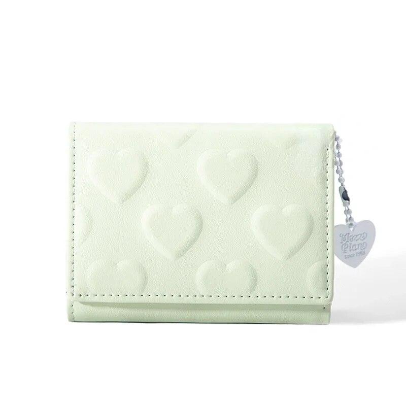 2024 Women'S Money Clip Solid Color Love Imprinted PU Leather Short Coin Wallet Three Fold Multi-Card Slot Card Bag Credit Card
