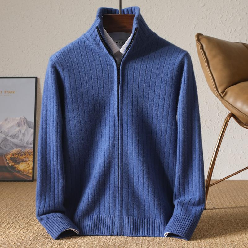 

Autumn and Winter Men s Wool Stand-Up Collar Cardigan Casual Knit Business Zipper Coat Versatile Warm Men Cashmere Jacket XS синий