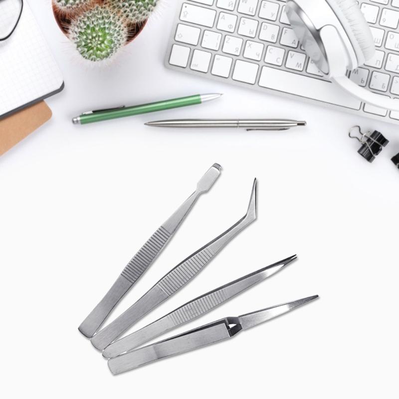 4-Piece Tweezers Set Stainless Steel Self Locking Hobby Tweezers for Craft/Jewellery/STAMPS/Model Making Professional