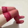 Women Sexy Thigh Long Socks Plus Size Stockings Black White Lace Top Over Knee High Elastic Stockings with Silicone Anti-slip