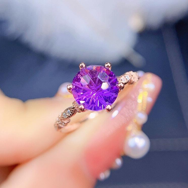 

Bella Box круглые фиолетовые кольца темперамента для женщин, очаровательные ювелирные изделия на свадьбу и помолвку, ювелирные изделия с тонкой геометрией, новые модные Adjustable Opening розового золота/фиолетовый