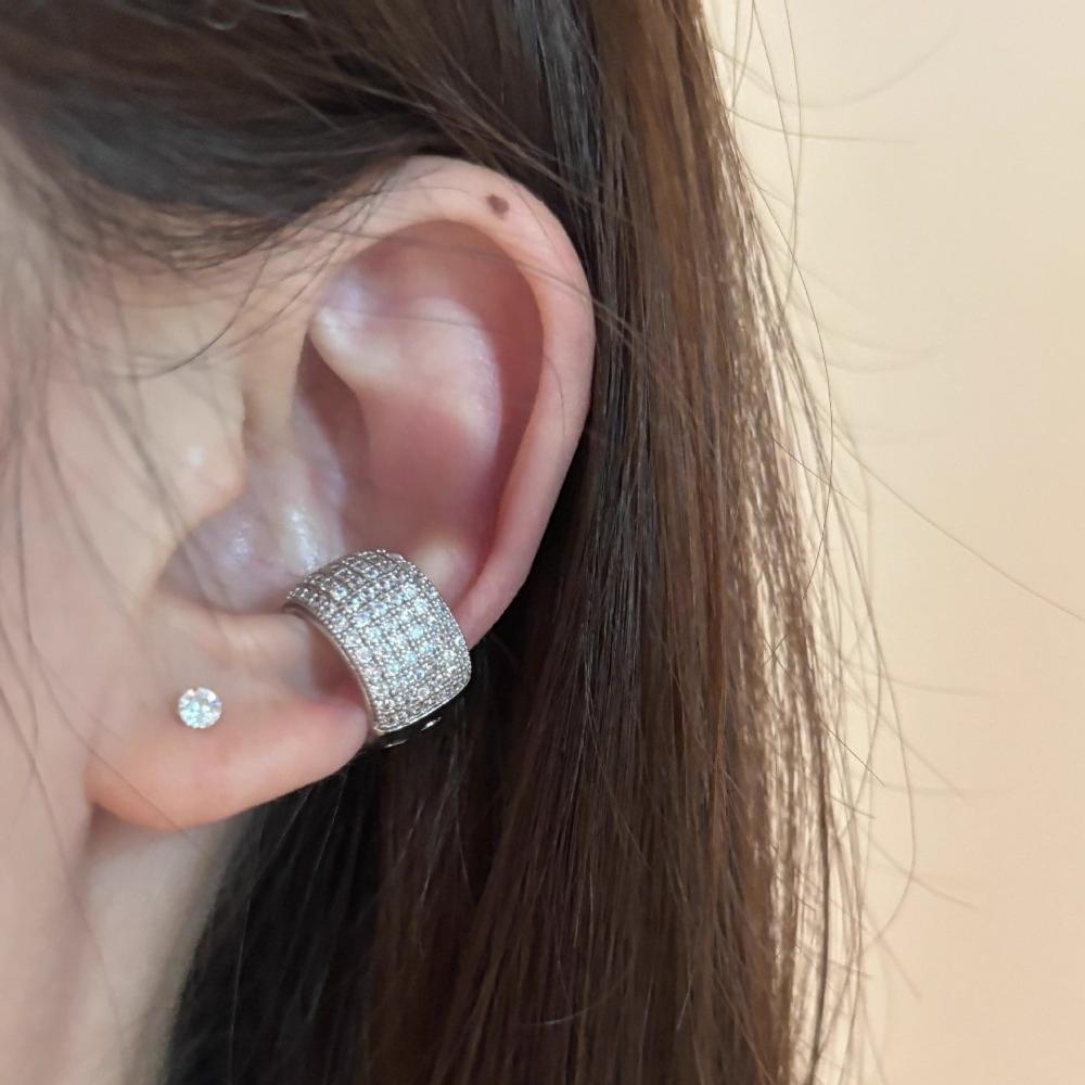 Xiaomi Women's Silver Color Stainless Steel Clip-on Earring, Multiple Rows, Fully Inlaid with Zircon, Faux Piercing,