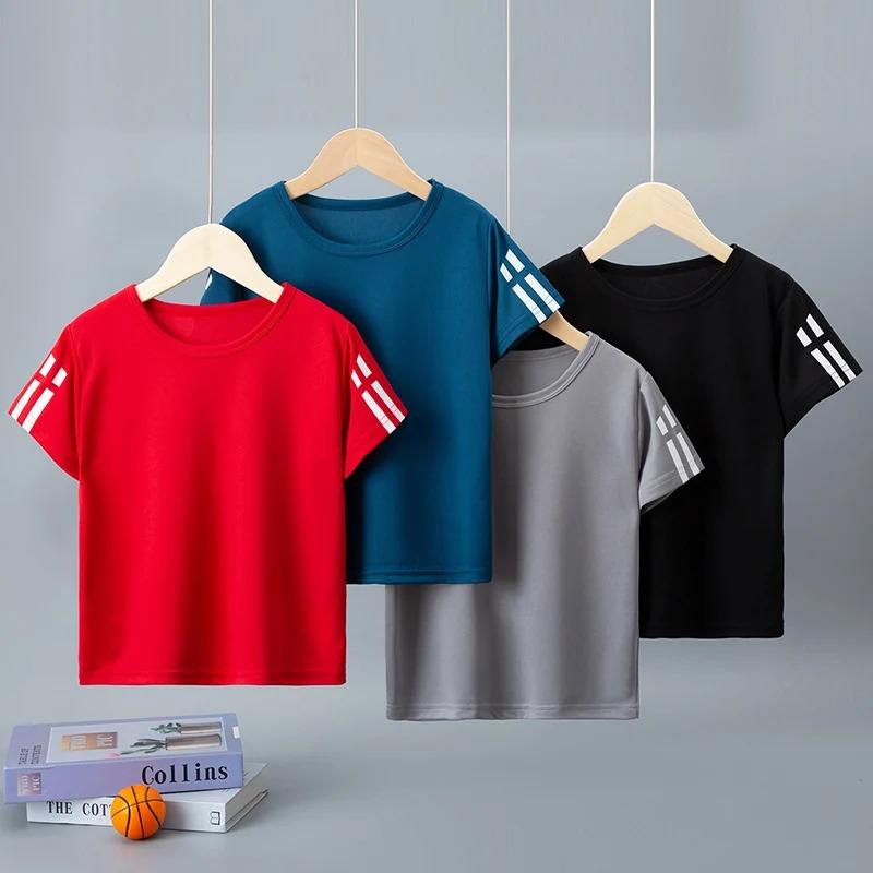 Children's Summer Quick Drying Sports Short Sleeve Color Joker Casual Shirt Boys Girls Running