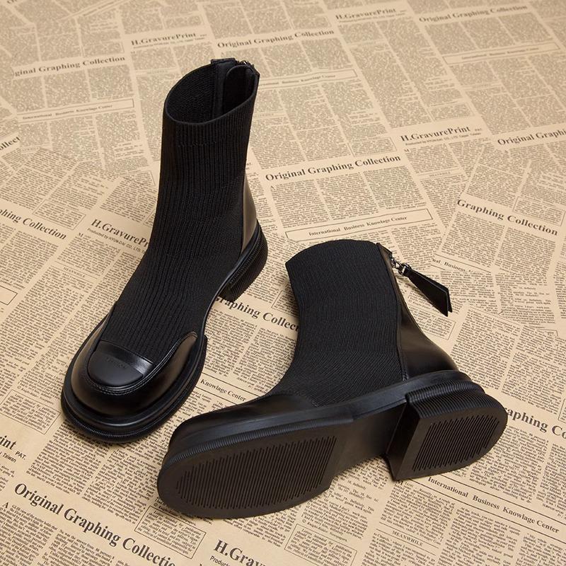 

Модные женские вязаные ботильоны зимние массивные туфли женские 2025 модные низкие каблуки для ходьбы по снегу новое платье мотоциклетные ботинки Mujer 40 чёрный