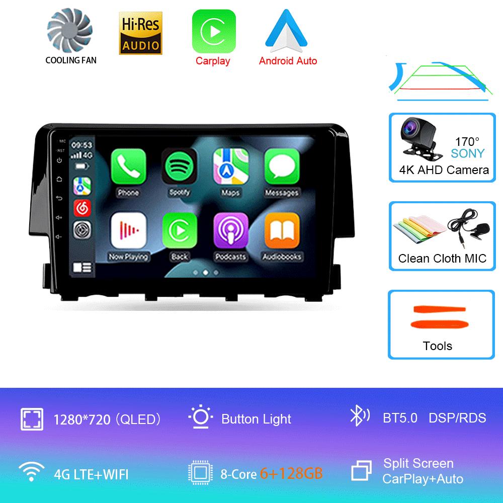 Android 14 Car Radio Carplay Auto For Honda Civic 2016 2017 2018 - 2021 GPS Multimedia WIFI+4G Head Unit BT Player Stereo Video