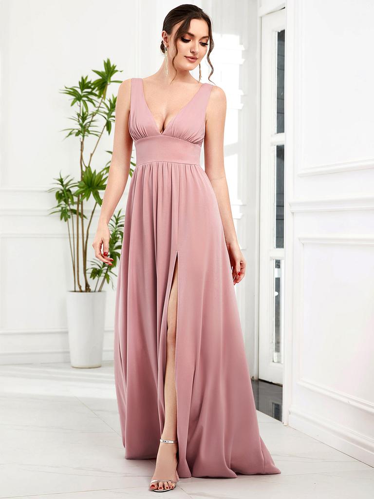 Ever-Pretty Women's Side Slit Double V-Neck Sleeveless Maxi Evening Gowns Party Dress