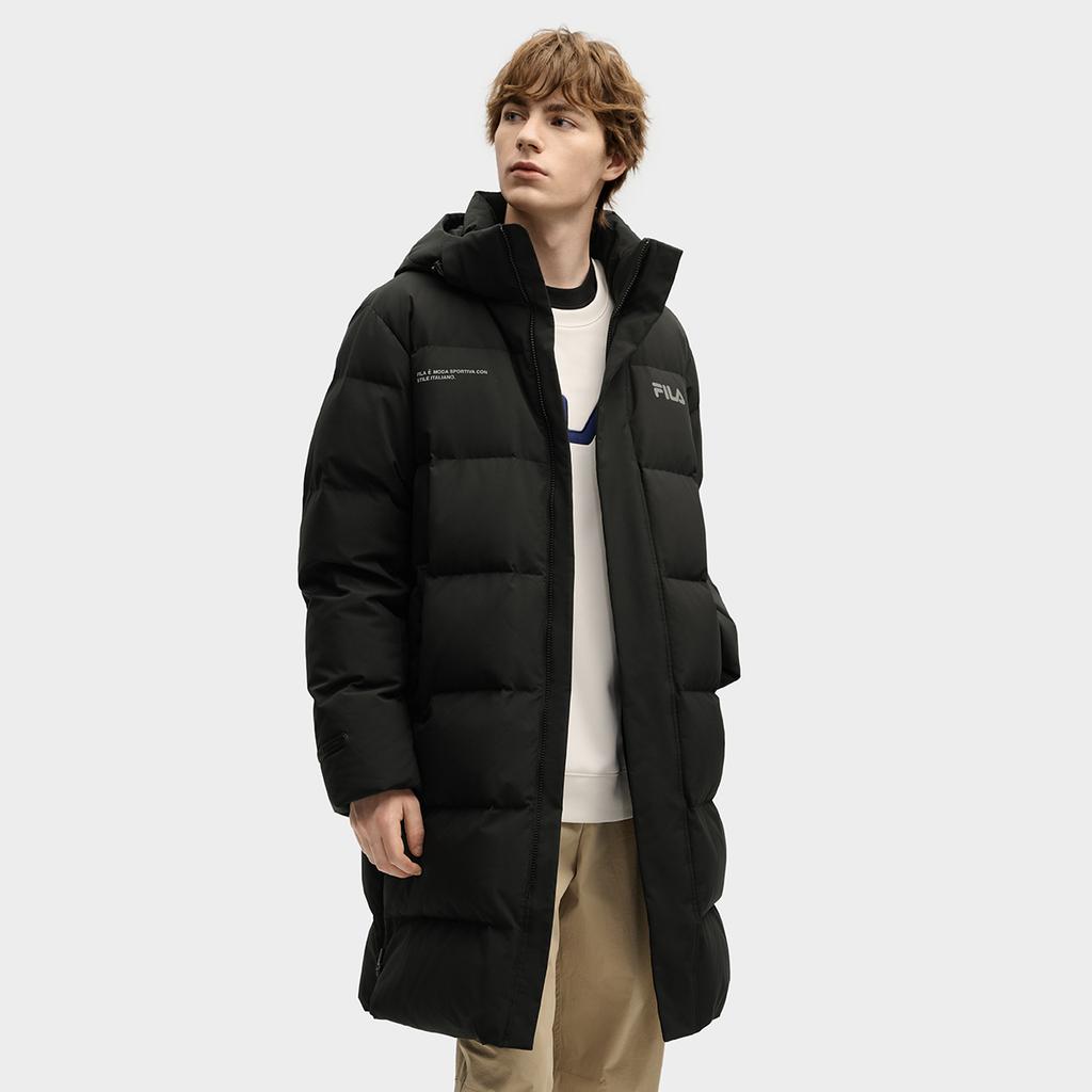 FILA Original Fashion Simple Personality Trendy Casual Versatile Comfortable Long Hooded Down Jacket Men outerwear F11M549904FBK