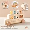 Baby Wooden Bouncing Toys Car Animal Bus Shaped Newborn Education Sensory Puzzle Hand Eye Coordination Training Toys Baby Gifts