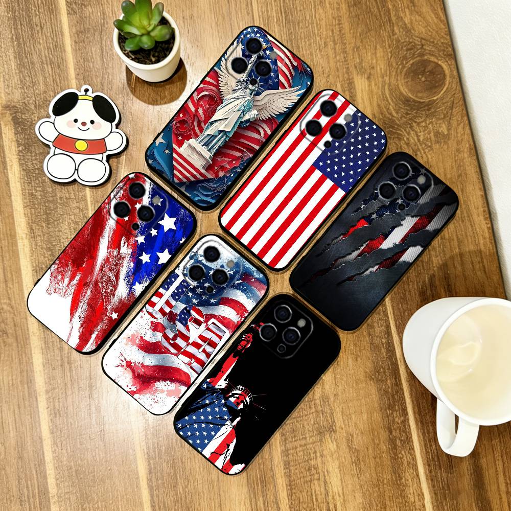 Artistic American Flag Phone Case For iPhone 17, 16,15,14,13,12,11 Plus,Pro Max, Others Soft Black Cover