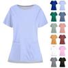 Casual Protective Top Work Uniform Open Hem Pocket Neck Round Solid Color for Women