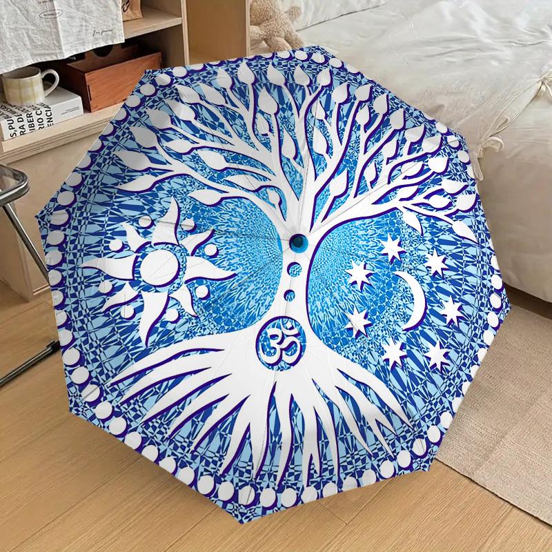 

Tree of Life Pattern Folding Umbrella Fashion Auto-Open 8 Iron Ribs Plastic Handle Foldable Sunshade Perfect Christmas Gifts
