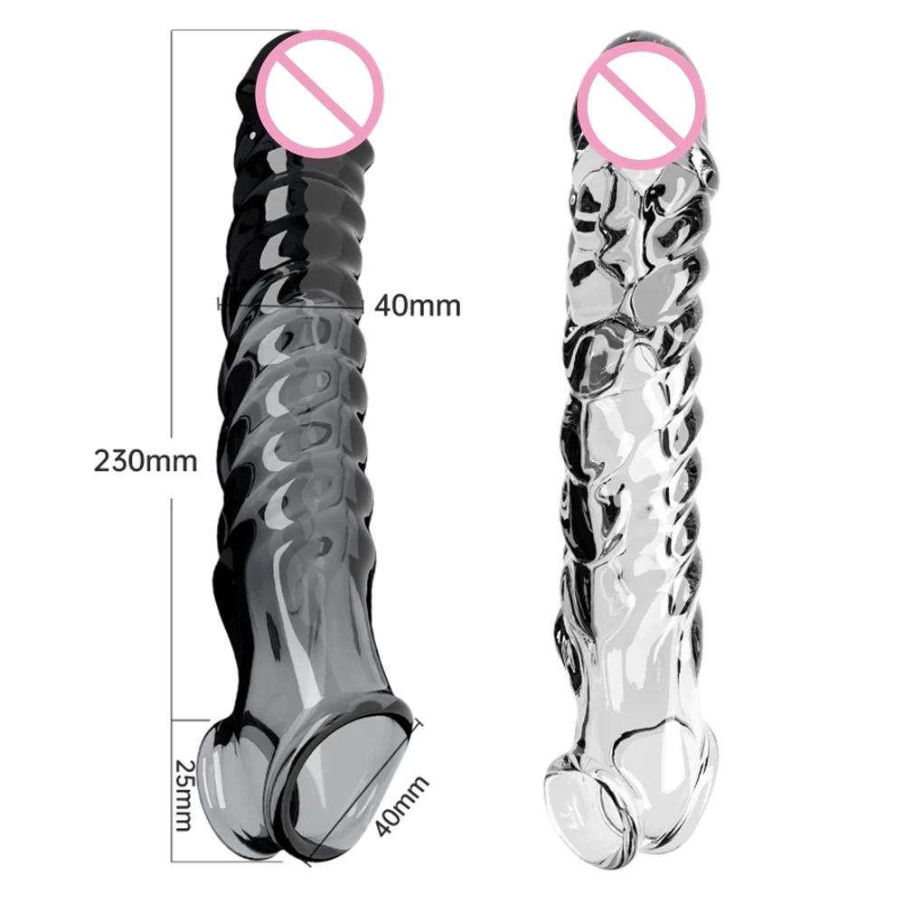 Penis Extension Sleeve Vibrator Extender 8cm Reusable Condoms Soft Delay Ejaculation Dick Sleeve Adult Sex Toys For Men Women