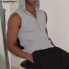 INCERUN Men Sleeveless Zip-up Rib Casual Hooded Tank Tops 
