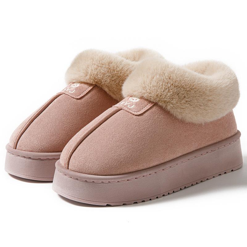 Women Winter Closed Back Fleece Cotton Slippers, Thick Sole Non-Slip Indoor Outdoor Warm Snow Boots