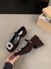 Thick Heel High Heels Retro Square Head Rhinestone Mary Jane Small Leather Shoes Women's Shoes Spring Autumn Winter Black Single Shoes