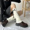 Women Harajuku Gothic Ribbed Knit Leg Warmer Socks Japanese Sweet Ribbon Bowknot Lettuce Ruffled Hem Foot Cover Stocking