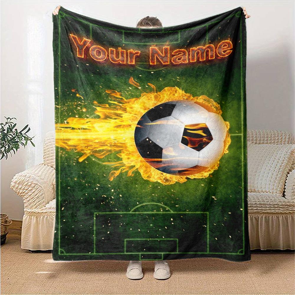 Name Custom Soccer Print Flannel Blanket High Quality Warm Comfortable Cover for All Seasons Perfect for Gifts Home Decor
