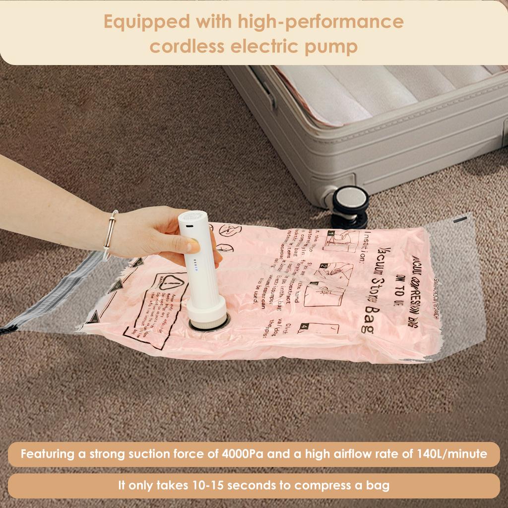 8Pcs Vacuum Storage Bags with USB Electric Pump Rapid Compression Double Zipper Lock Triple Seal Compression Bag for Luggage
