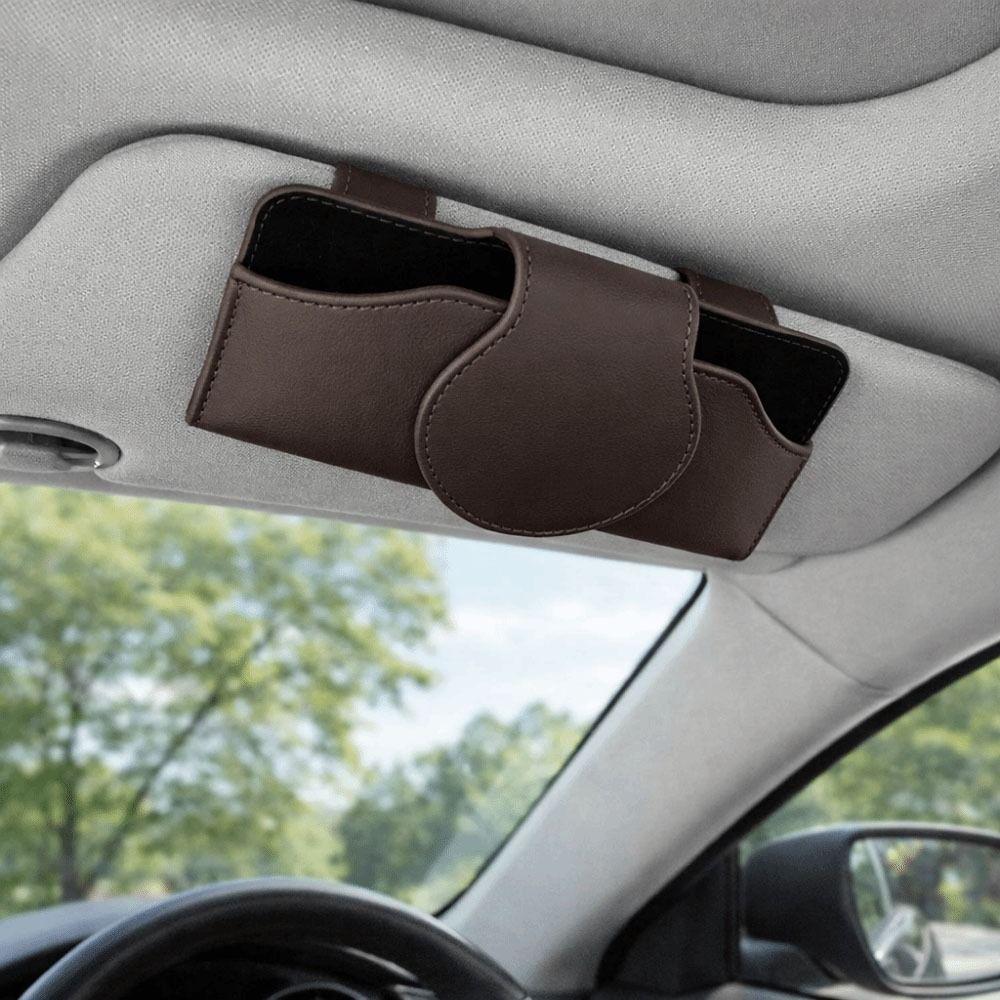PU Leather Car Glasses Case Anti-Scratch Sun Visor Storage Box Car Sunglasses Holder  Vehicle