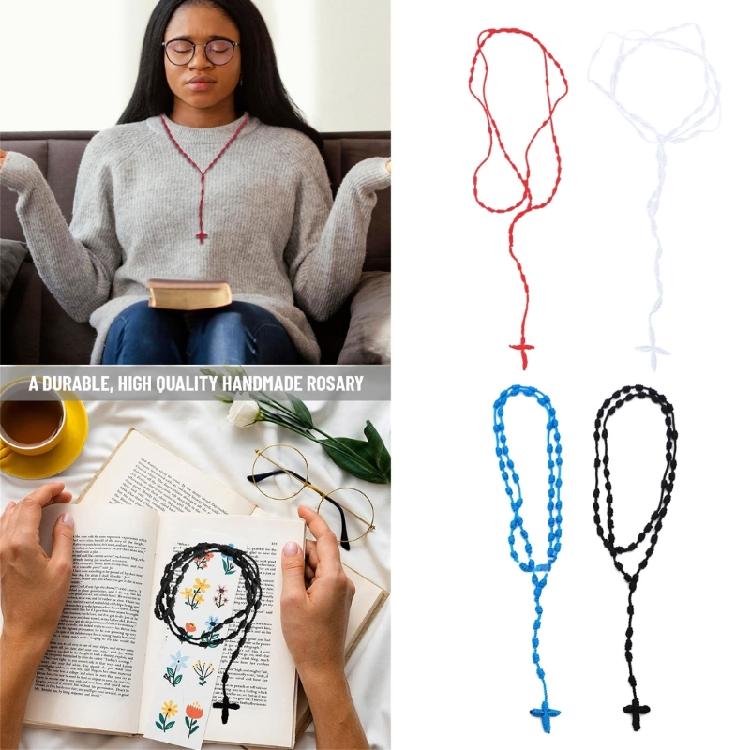 Multipurpose Hand Knotted Crossing Rosary Necklace Sturdy Cotton Thread Jewelry Accessory for Mindfulness Stylish Outfits