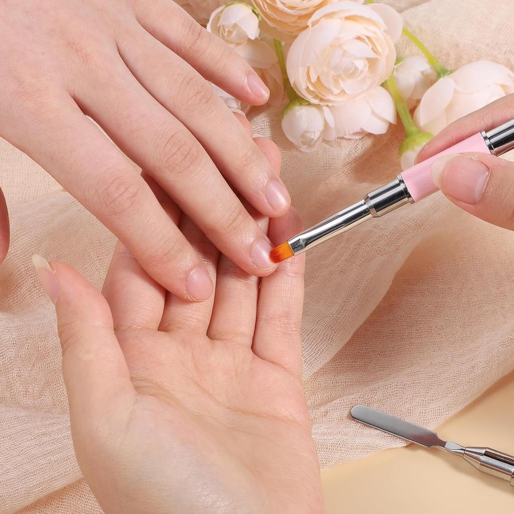 2Pcs Dual-Ended Nail Art Brush and Spatula Set Nail Drawing Pen UV Gel Nails Tools Brush & Picker Brushes tool for Gel Acrylic Nails Extension