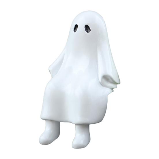 Sitting Ghost Figurine Halloween Ghost Statue Resin Desk Ghost Ornament for Indoor Planter Bookshelf Cabinet Decoration
