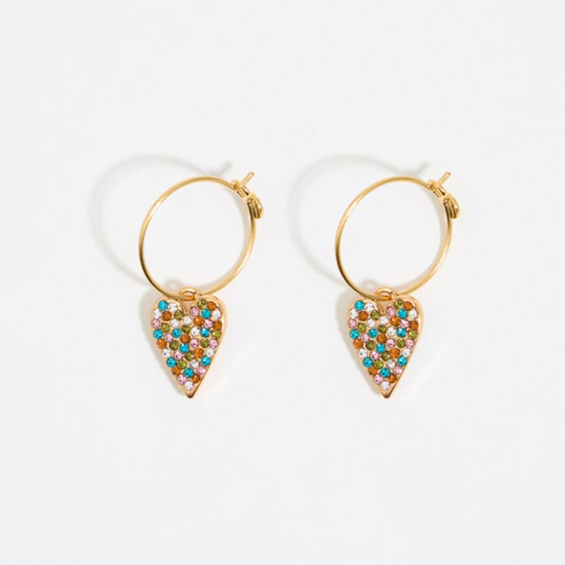 

BIMBA Y LOLA Multicolor Crystal Heart Earrings B246AIW022GOF Gold_FREE