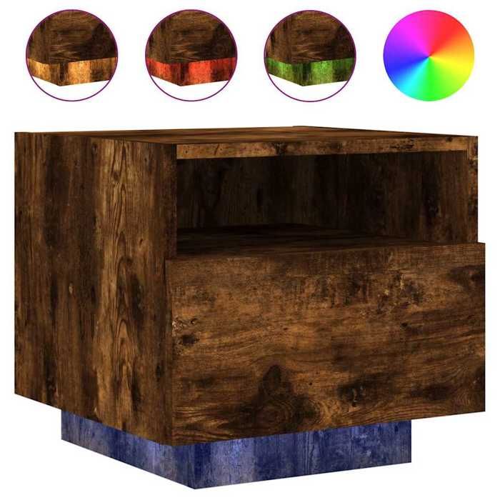 Table de chevet - Maison Exclusive - Chêne fumé - LED RVB - 1 tiroir