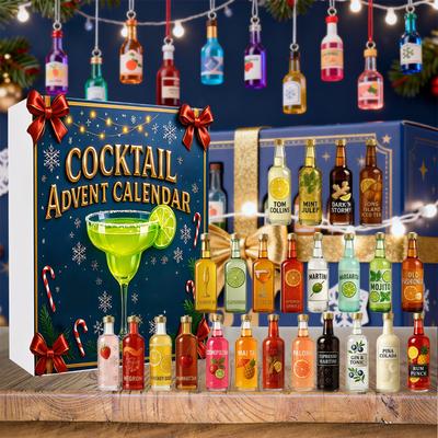 Cocktail Christmas Advent Calendar 2025 Xmas Gifts with 2D Flat Cocktail Ornaments Christmas Countdown Calendar Home Decoration