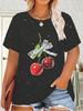 Women's Cherry Print T-Shirt - Soft Stretchy Breathable Fabric Oversized Round Neck Short Sleeve Blouse-Compatible Top  All-Over Small Cherry Pattern