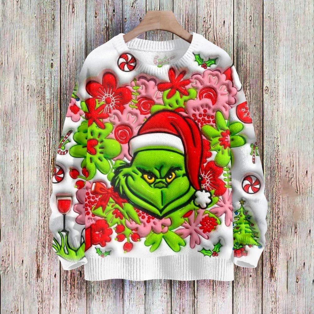Christmas Fashion Men and Women's Pullover Green Monster Print O-Neck T-shirt Top Casual Outdoor Sweatshirt Kids T-shirt Top Clothing