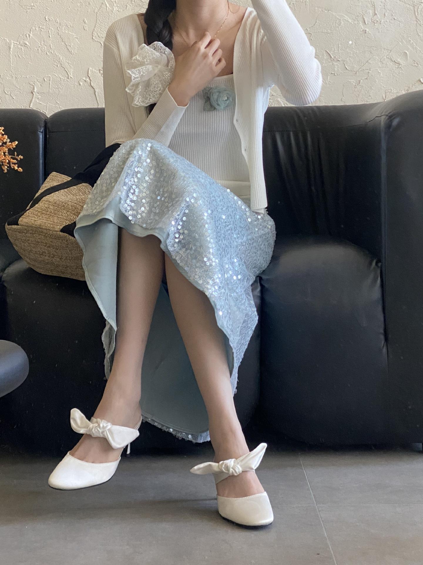 Women s Satin Round Toe Thin Heel Spring French Style Stylish Elegant Closed Toe Mules - Fashionable Footwear 35