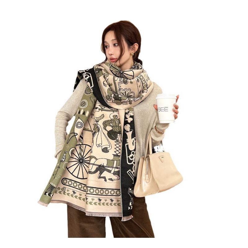 Autumn and Winter New Whimsical Double-sided Jacquard Scarf Women's Versatile Imitation Cashmere Scarf Thickened Warm Scarf