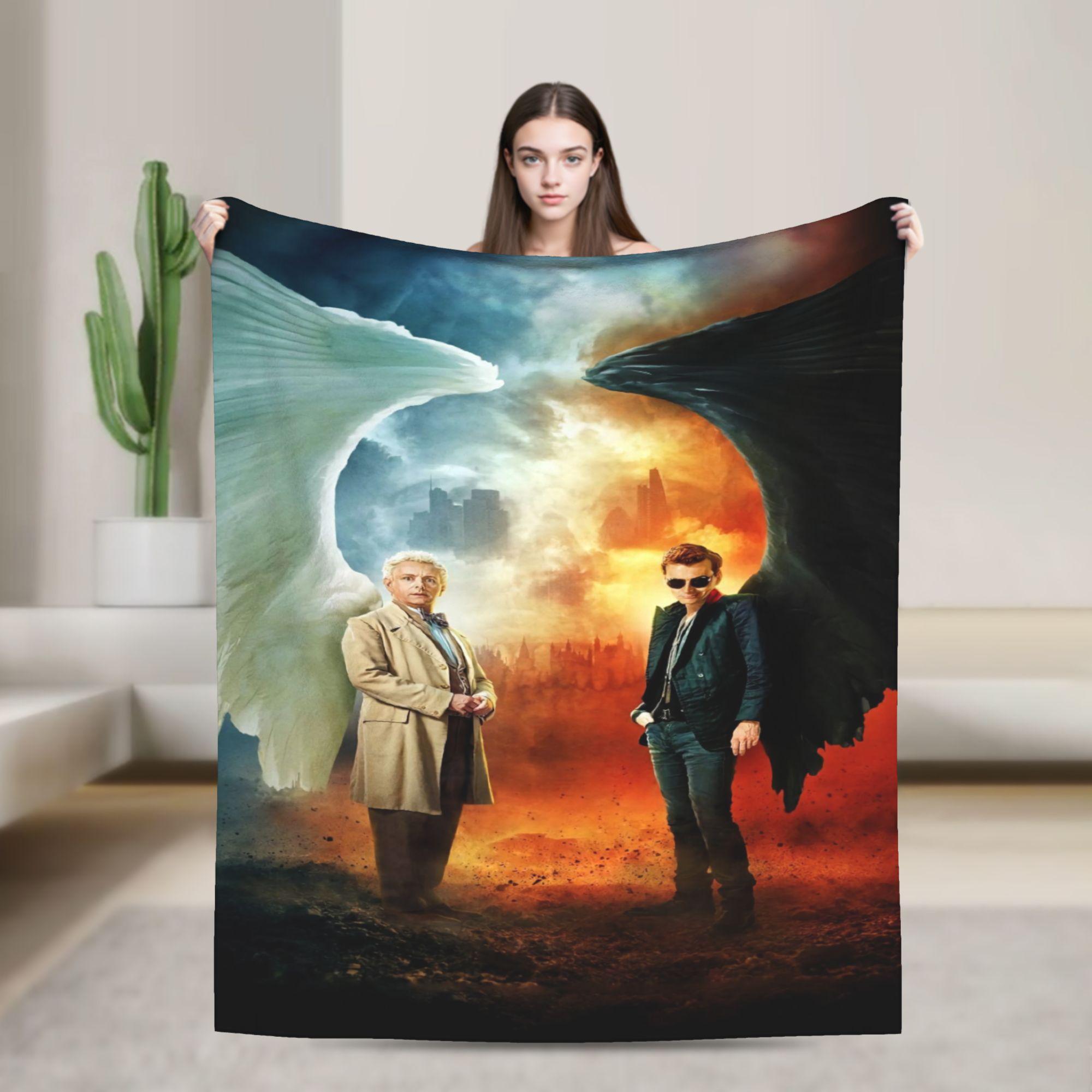 Jessica Chen Unisex Good Omens Wing Movie Flannel Blanket Warm Soft Throw Blanket For Home Decor Airplane Travel Fluffy Bedspread Sofa Bed Cover
