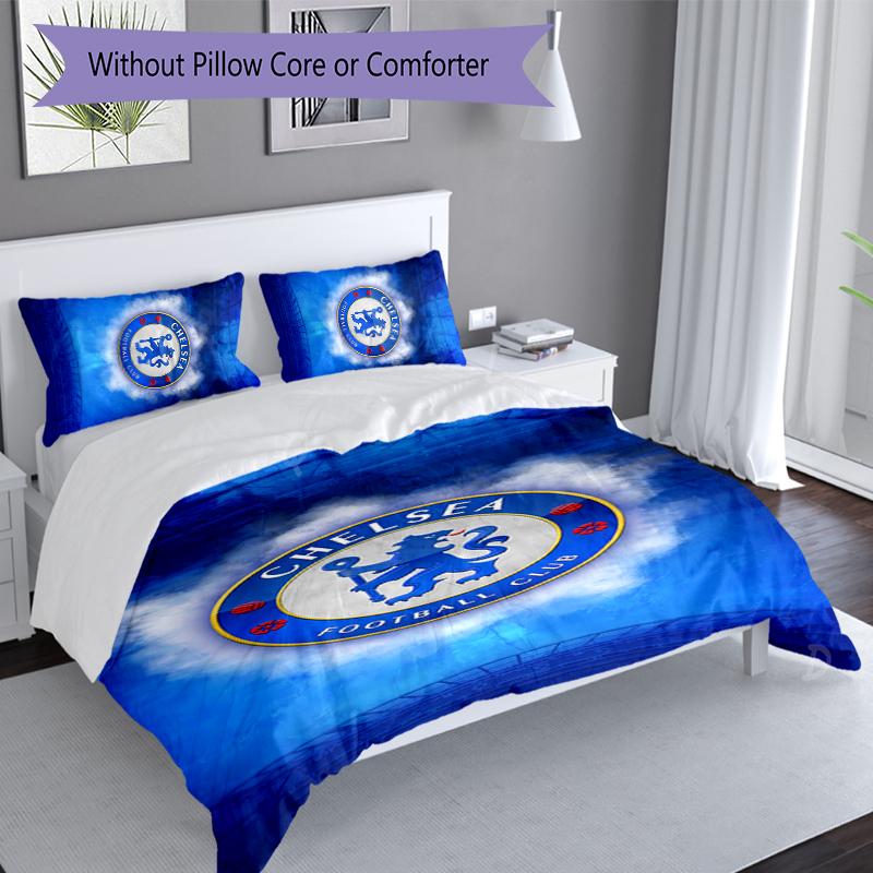 3pcs Chelsea FC Logo Duvet Cover Set, Includes 1 Duvet Cover and 2 Pillowcases,Skin-Friendly&Comfortable Fabric,Suitable Bedding Sets