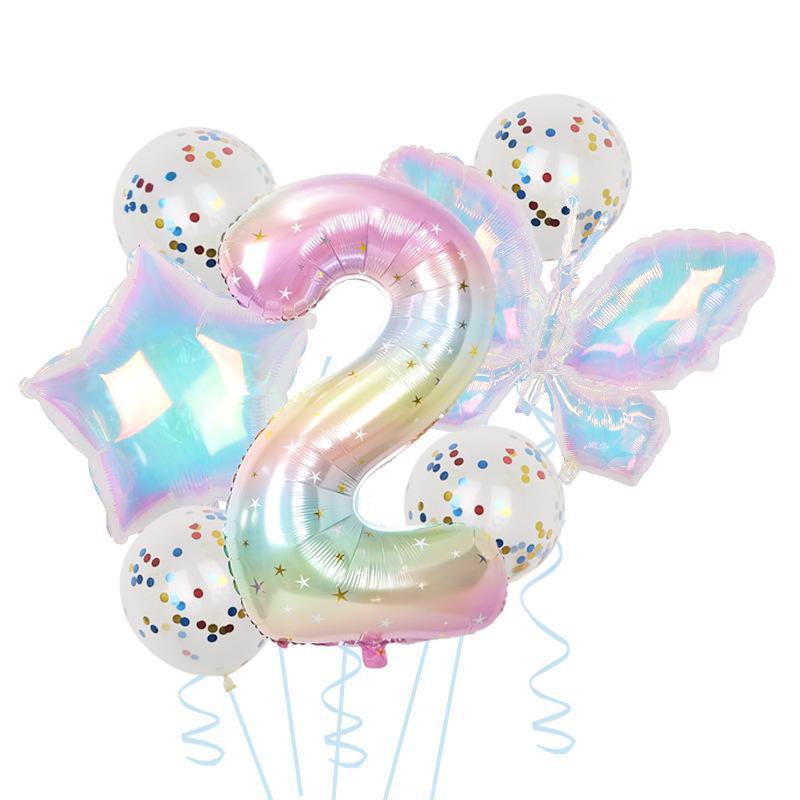 Colorful Transparent Butterfly Balloon Color Sequins Latex Set One Year Old 40 Inch Starry Sky Digital Birthday Party Arrangement