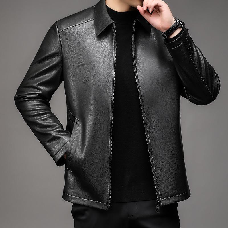 Leather Leather Jacket Men's Goat Leather Business Casual Lapel Middle-aged Dad Autumn Leather Jacket Jacket