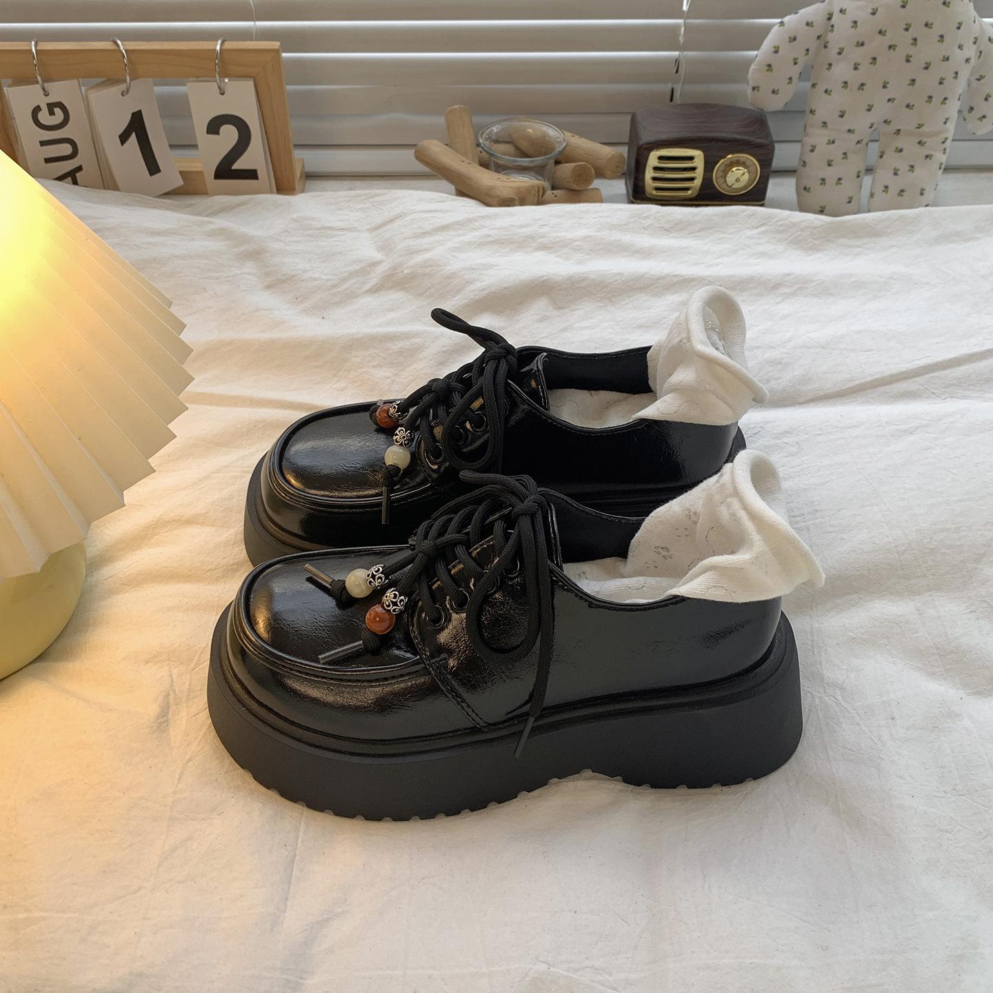 

Queen Fan Black British Style Thick-soled Heightening Small Leather Shoes Women s 2025 New Autumn Skirt Loafers 35 чёрный