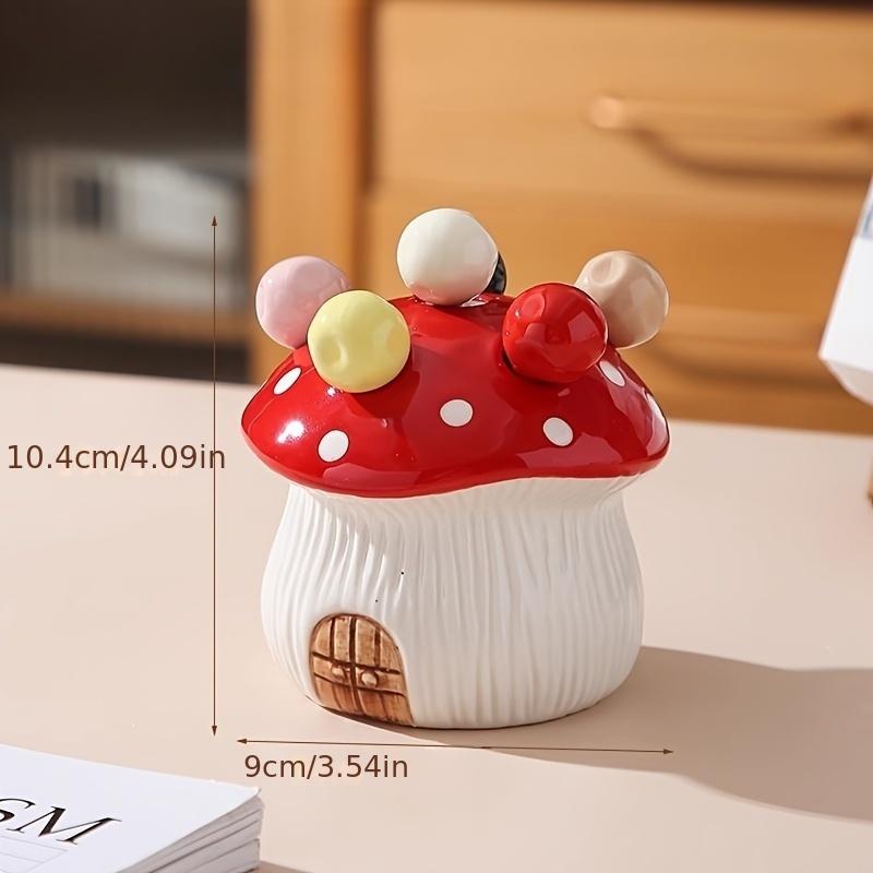 

1pc Mushroom Shaped Ceramic Snack Container Set,Stainless Steel Fruit Forks,Detachable Lid, Easy Clean Smooth Edged Design for Fruits/Desserts