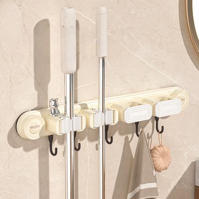 Haushalt Wandmontierte Mopp-Clips Bohrfreie Haken Balkon- und Badezimmertür Besenhalter Badezimmer Ablageregal