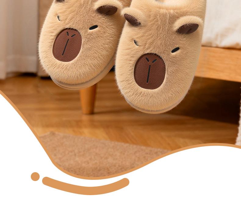 Damskie Kapibara Pluszowe Bawełniane Kapcie na Grubej Podeszwie - Antypoślizgowe, Ciepłe, z Zakrytymi Palcami Obuwie Zimowe do Wewnątrz/Na Zewnątrz