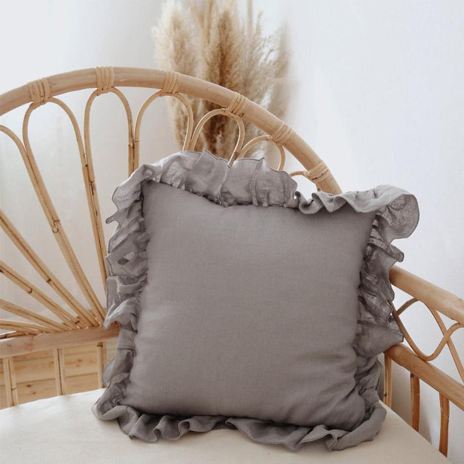 100% Pure Linen Ruffle Throw Pillowcases,Soft Comfortable Cushion Cover,Home Decor Sofa Pillows Cover,Living Room Couch