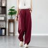 "Women's Cotton & Linen Lantern Trousers: Autumn/Winter, Sand Washed, Slim Fit, Plus Velvet Thickened."