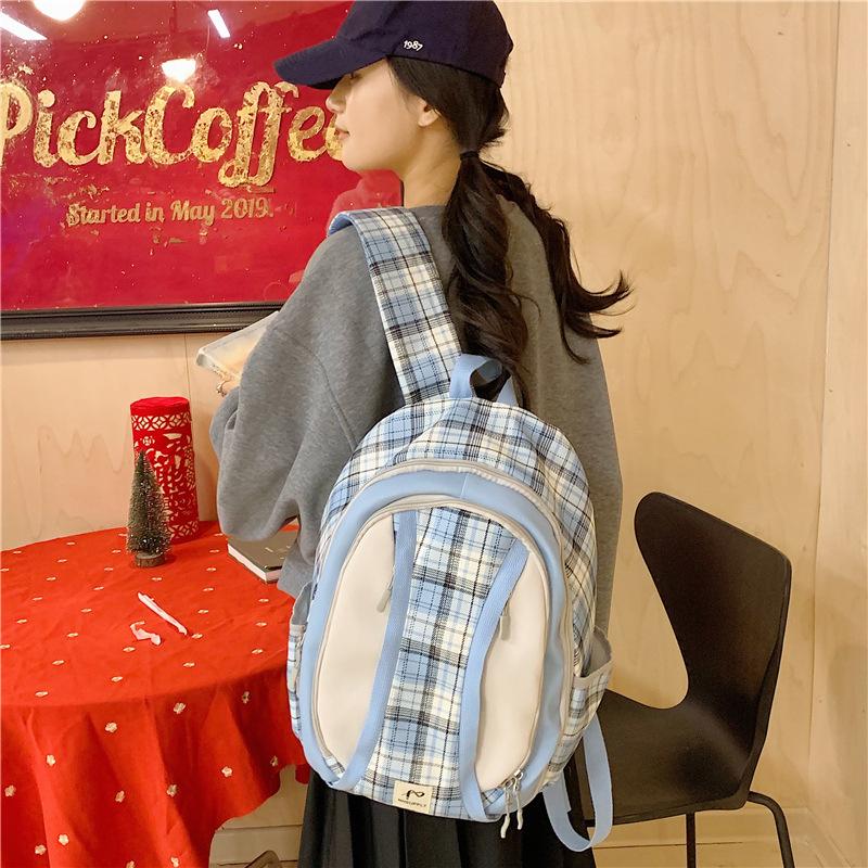Schoolbag Korean version of niche fashion plaid trend girl backpack commuting leisure student travel large capacity lightweight backpack