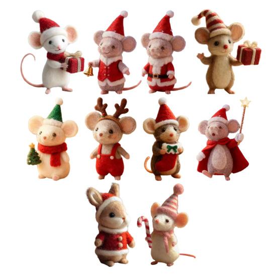 Håndlaget Filt Julemus Figur Nisselue Mus Ornament Simulering Rotte Statue Dyreskulptur Hjem Kontor Skrivebordsdekorasjon