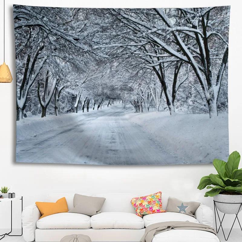 Hot Sale Custom High Quality Snow Wall Hanging Hd Landscape 3D Printing Digital Printing Home Decoration Tapestry